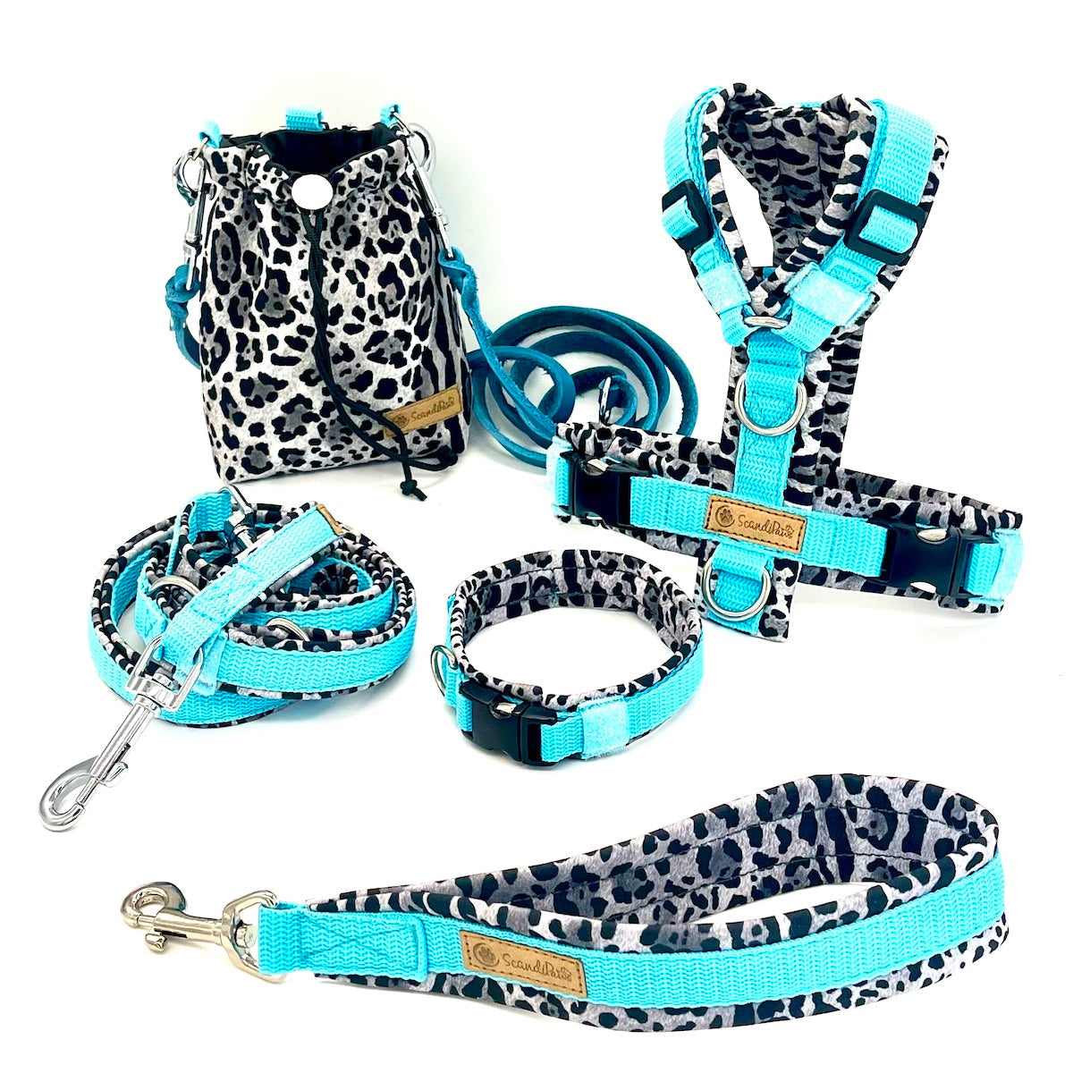 Hundegeschirr mit Hundeleine Set Minty Grey Leo von ScandiPaws